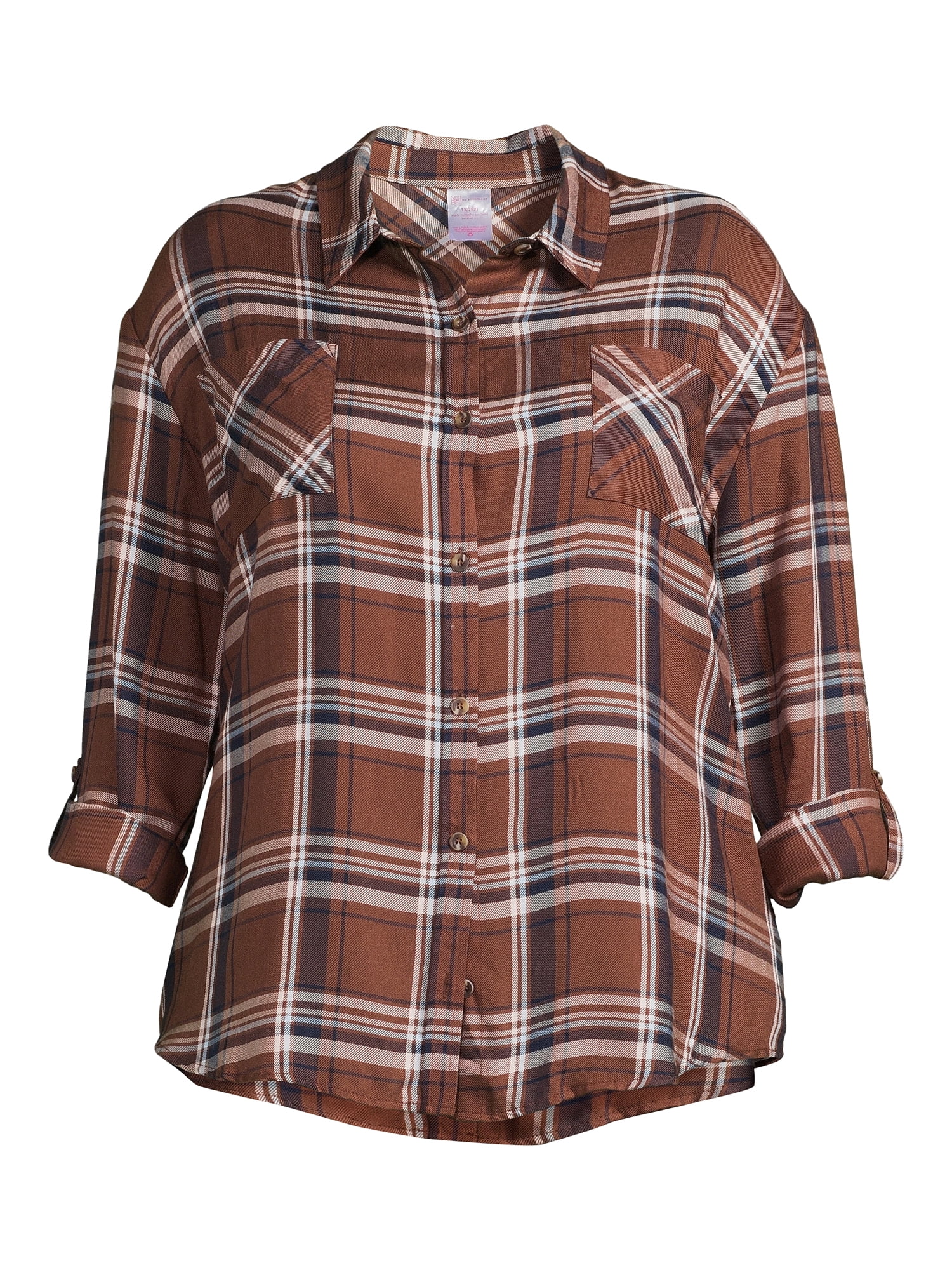 No Boundaries Juniors' Button-Front Plaid Shirt