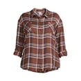 thumbnail image 5 of No Boundaries Juniors' Button-Front Plaid Shirt, 5 of 5