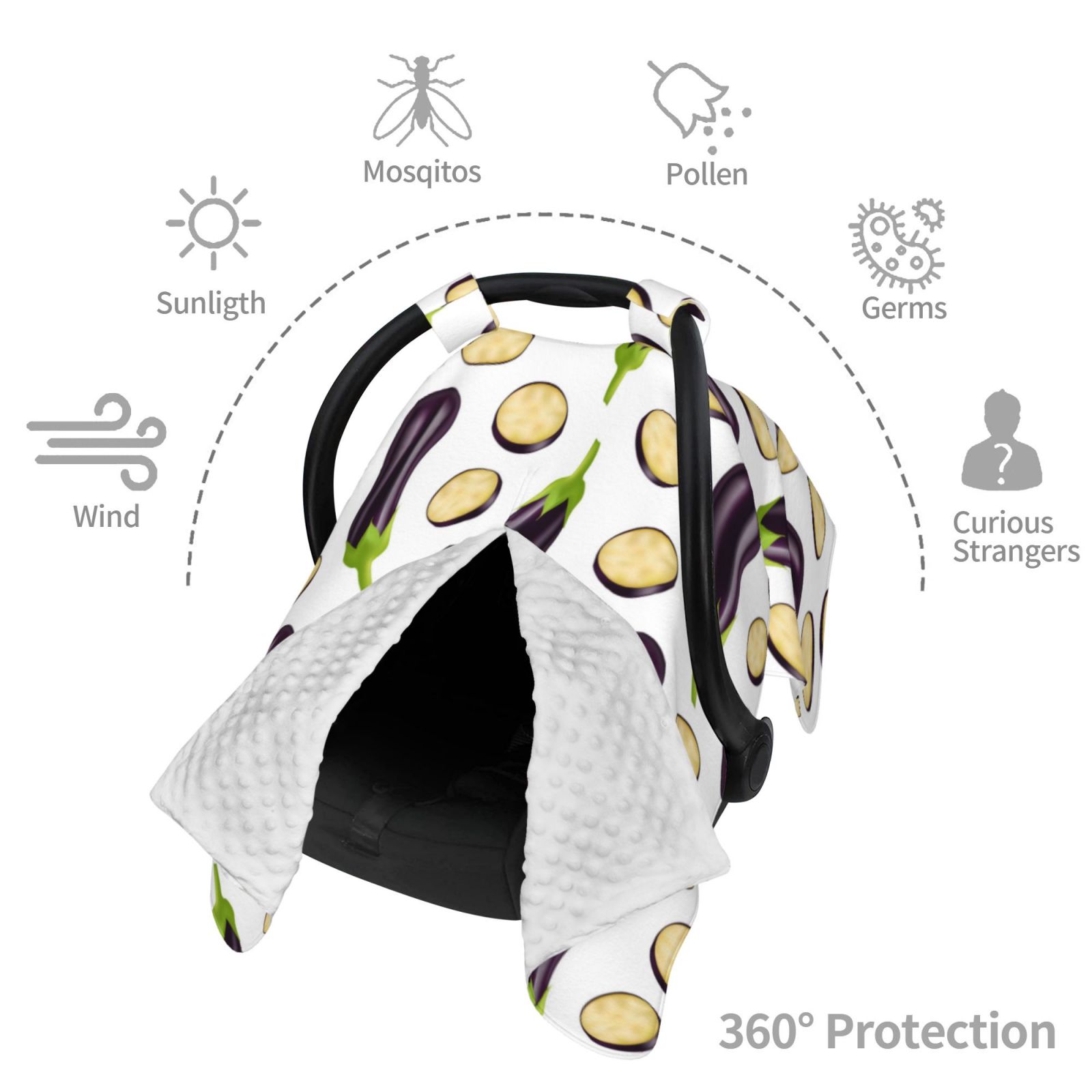 Car Seat Cover Baby - Eggplant slices Breathable Infant Car Seat Cover for Baby Carseat, Lightweight Comfort Baby Essentials Must Haves Newborn Stuff for Girl Boy