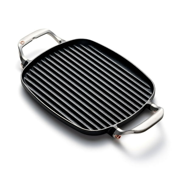 Outset Cast Iron Grill Pan With Ridges, 8.5” x 14.25” x 1.5” Pan for BBQ and Stovetop