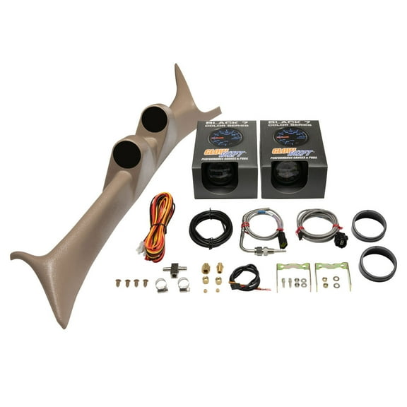 GlowShift | Factory Color Matched Tan Full Size Dual Pillar Pod for 1999-2007 Ford Super Duty Powerstroke with Black 7 Color Series 60 PSI Boost Gauge and 1500 Pyrometer EGT Gauge