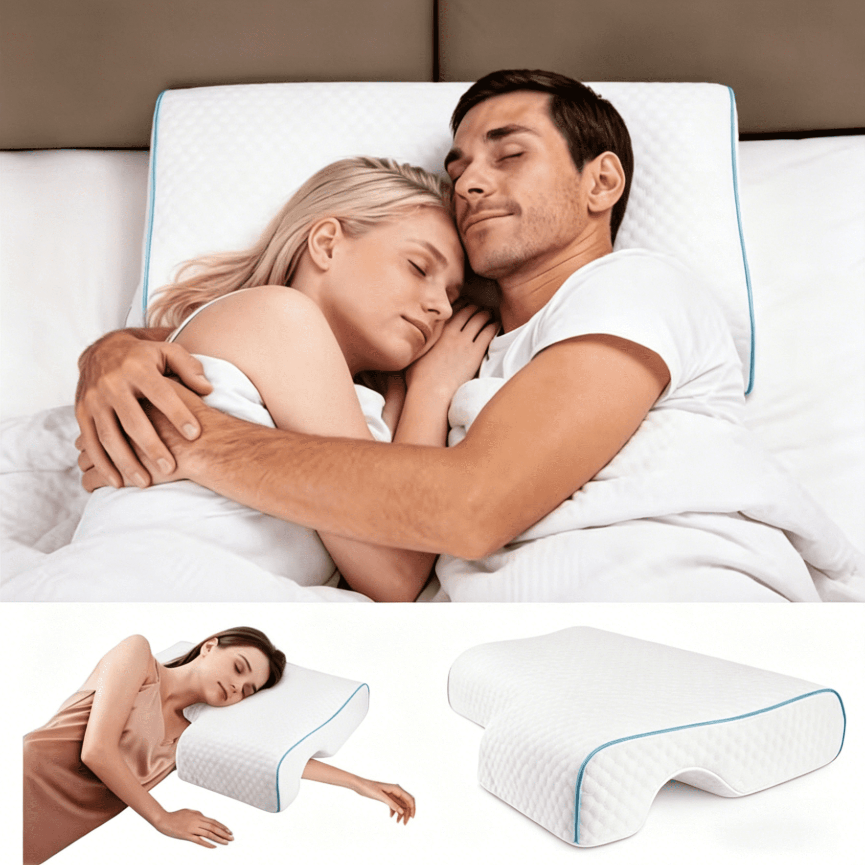 Oaskys Ergonomic Arched Hug Pillow, Double Couple Cuddle Pillow, Memory Foam Arm Rest Sleeping Pillow, No Hand Pressure Design for Comfortable Sleep