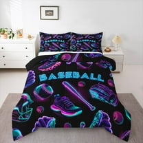 Manfei Cartoon Ball Sports Bedding Comforter Set, Neon Baseball Print Twin Comforter Sets, Teens Boys Girls Kids Reversible Bedding Set, Microfiber Bedroom Decor, 2-Piece