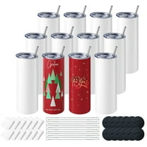 AGH 12 Pack 20oz Sublimation Tumblers Straight Skinny Tumblers Bulk, Stainless Steel White Insulated Tumbler with  Lids and Straws, Shrink Wrap Films for Mug Press Machine