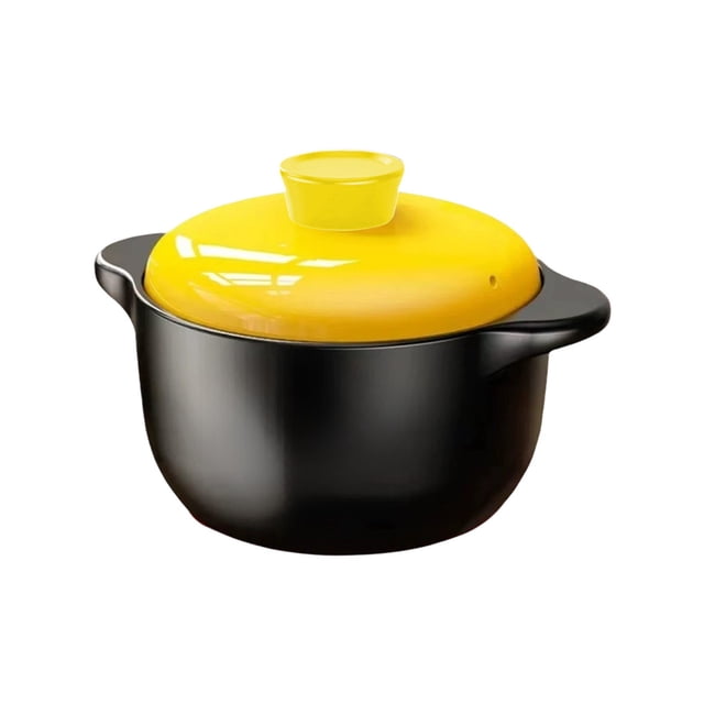 Microwave Rice Cooker,Yellow Cover Casserole Soup Slow Cooker, Household Porridge Pot for Natural Gas Open Flame