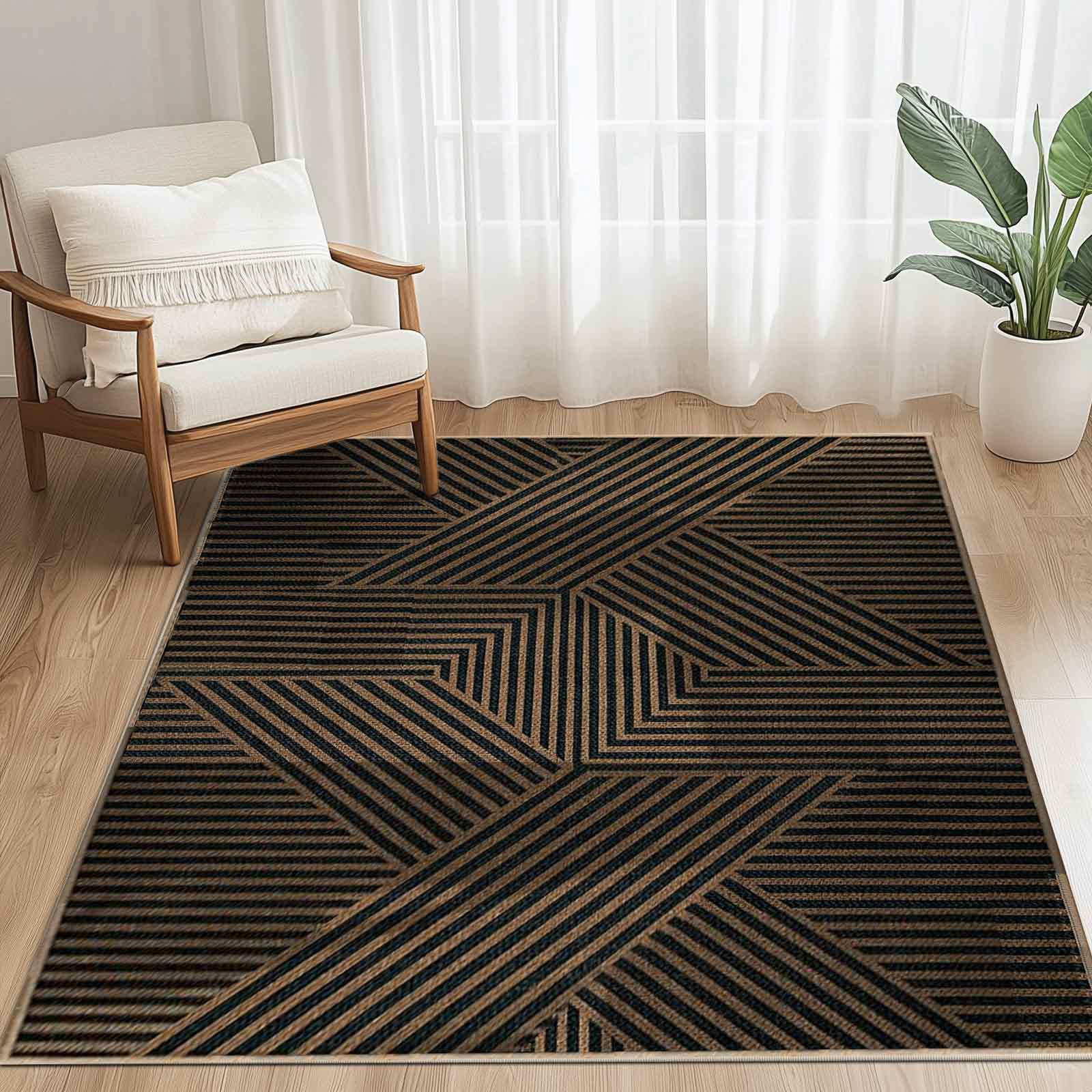 Modern Indoor Outdoor Rug, Washable Non- Low Pile Geometric Carpet for Patio, Entryway, Living Room, and Kitchen, Boho Farmhouse Area Rug, 63"x31.5"