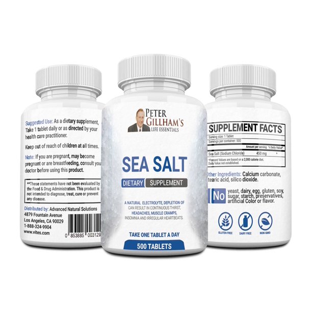 Sea Salt 500 tablets by Peter Gillham's Life Essentials, electrolyte