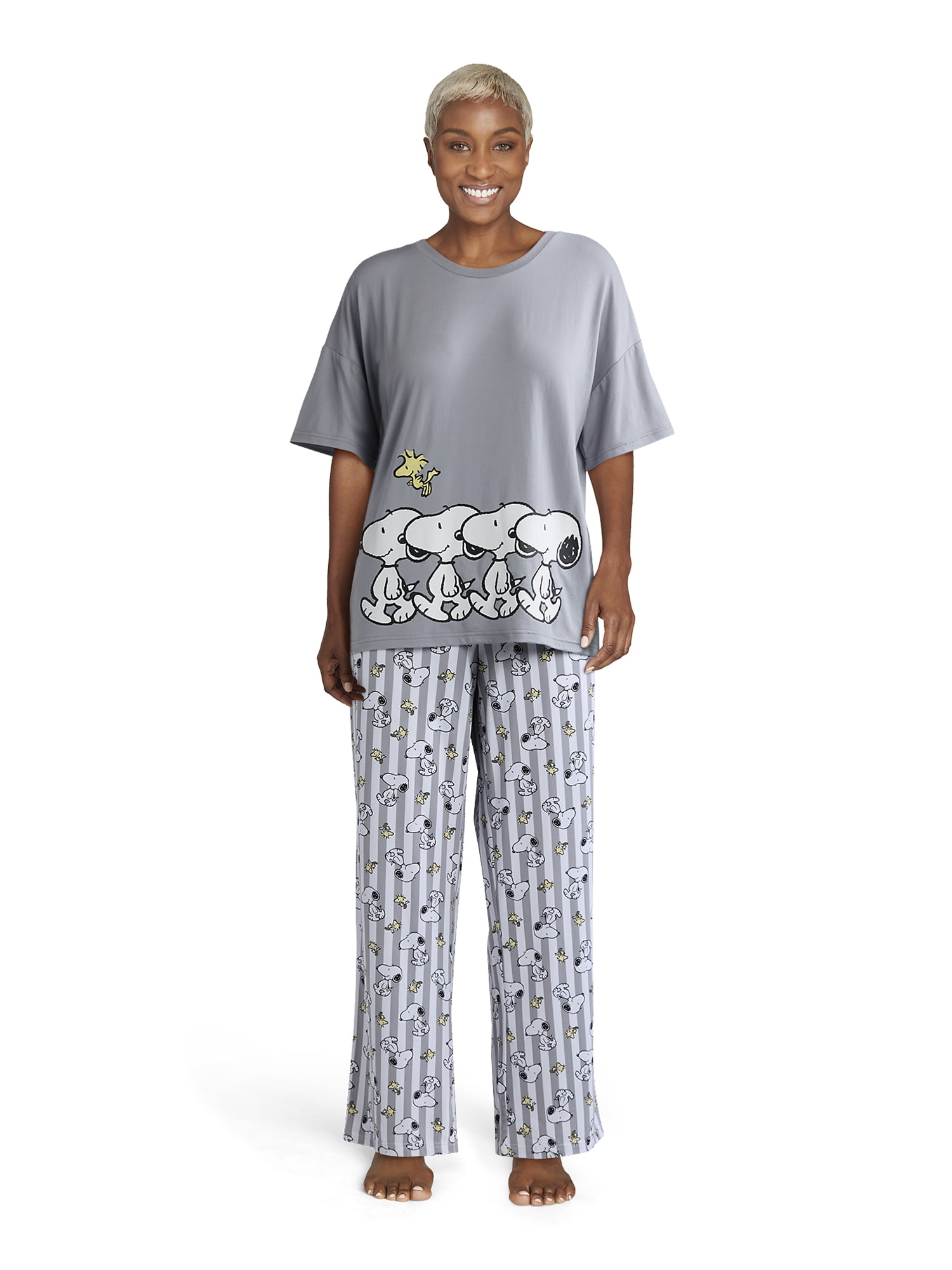 Snoopy Women's and Women’s Plus Oversized Tee and Pants Pajama Set, 2-Piece, Sizes XS-3X