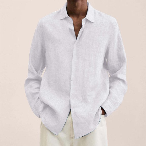 Long Sleeve Shirts for Men Casual Regular Fit Classic Shirts Comfortable Solid Color Fashion Daily Wear White Size XL