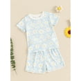 thumbnail image 2 of Biezeib Girls Summer 2PCS Shorts Sets Short Sleeve Crewneck Daisy Print Tops Shorts Sets, 2 of 6