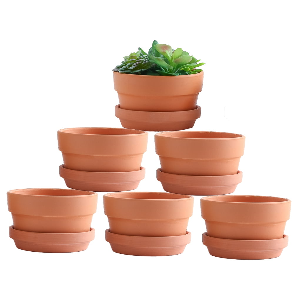 Hexagon Pattern Ceramic Plant Pots 5 and 6 inch Planters with Drainage Holes 