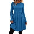 thumbnail image 3 of Dqueduo Women's Solid Casual Dresses, Crew Neck Long Sleeve Dress with Pockets, Loose A-Line Empire Waist Winter Dress, 3 of 8