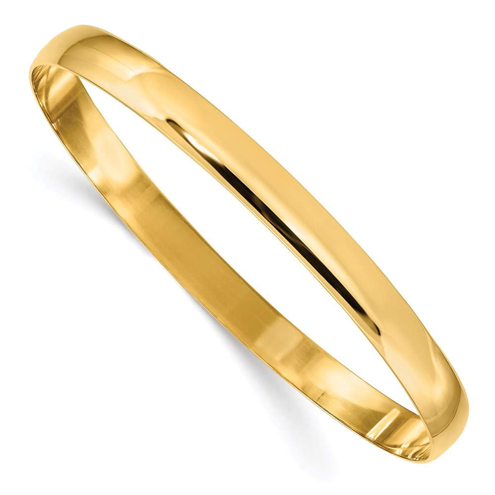 14K Yellow Gold 6mm Solid Polished Half-Round Slip-On Bangle