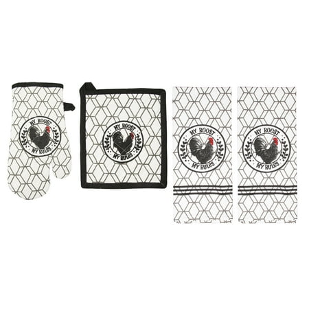 

Farm Rooster Kitchen Towels Set With Oven Mitt And Pot Holder Set My Roost My Rules Farmhouse Dish Towels for Dish Drying Baking 100% Cotton