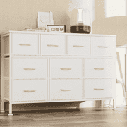 GIKPAL Dresser TV Stand, 10 Drawer Dresser for Bedroom with Power Outlet, Chest of Drawers for 55" Long TV, PU White Dresser for Storage and Organization