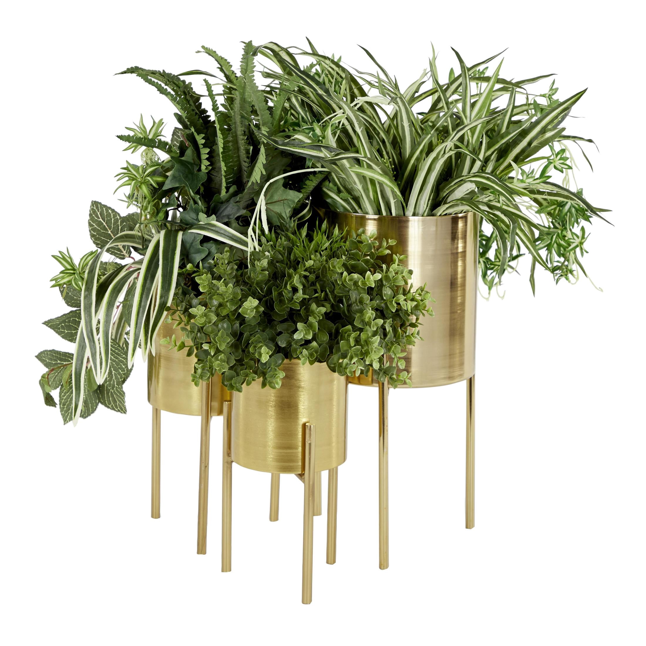 DecMode 18", 14", 12"H Gold Metal Planter with Removable Stand (3 Count)