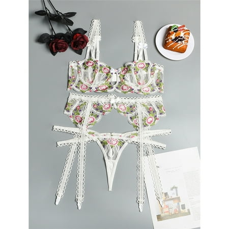 

Sexy Embroidered Print Lingerie Set
