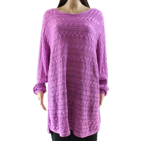 Lauren Ralph Lauren Plus Size Purple Cable-Knit Boat Neck Sweater 2X