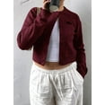 thumbnail image 5 of Women'S Button Up Crew Neck Cardigan Long Sleeve Knitted Sweater Outwear Wine Red M, 5 of 7