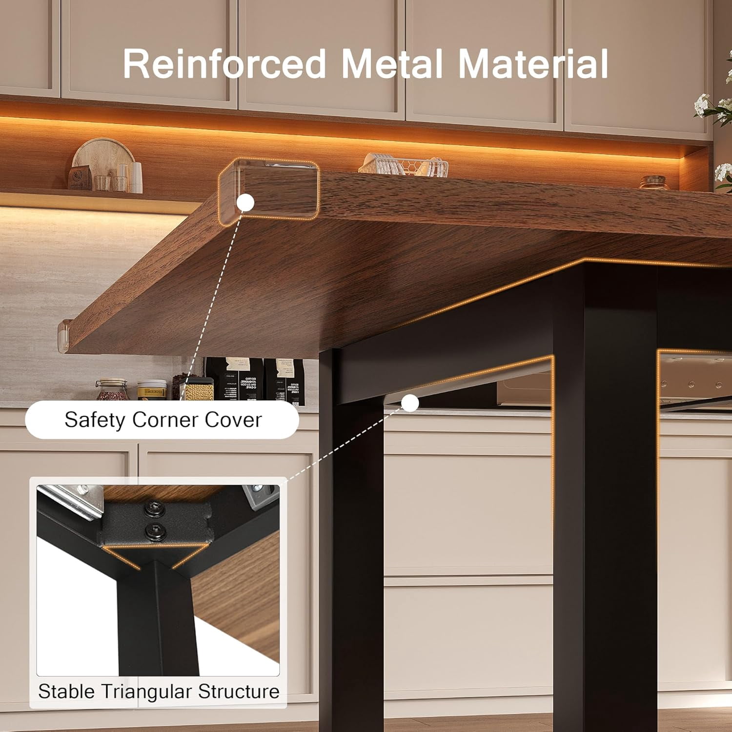 Honfach 63" Extendable Dining Table for 4-8, Square Wooden Dining Room Table with Metal Base, Modern Extendable Table for e for Small Kitchens, Dining Office Areas, Walnut