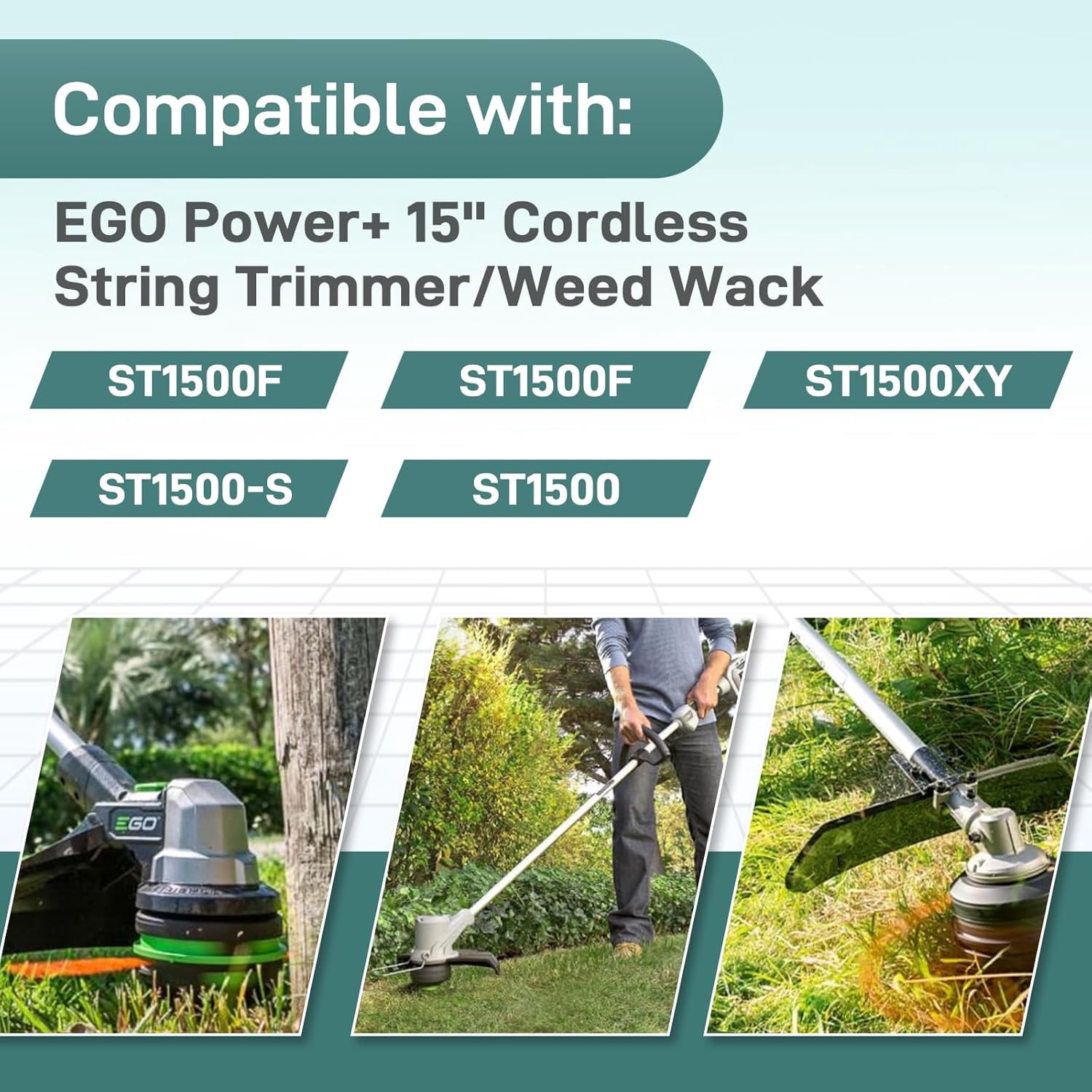 OWNTIDE AH1300 Trimmer Head for EGO Power+ 15" String Trimmers ST1500/F/S/SF/XY, Replacement Bump Head w/ Pre-Wound 0.095" Line