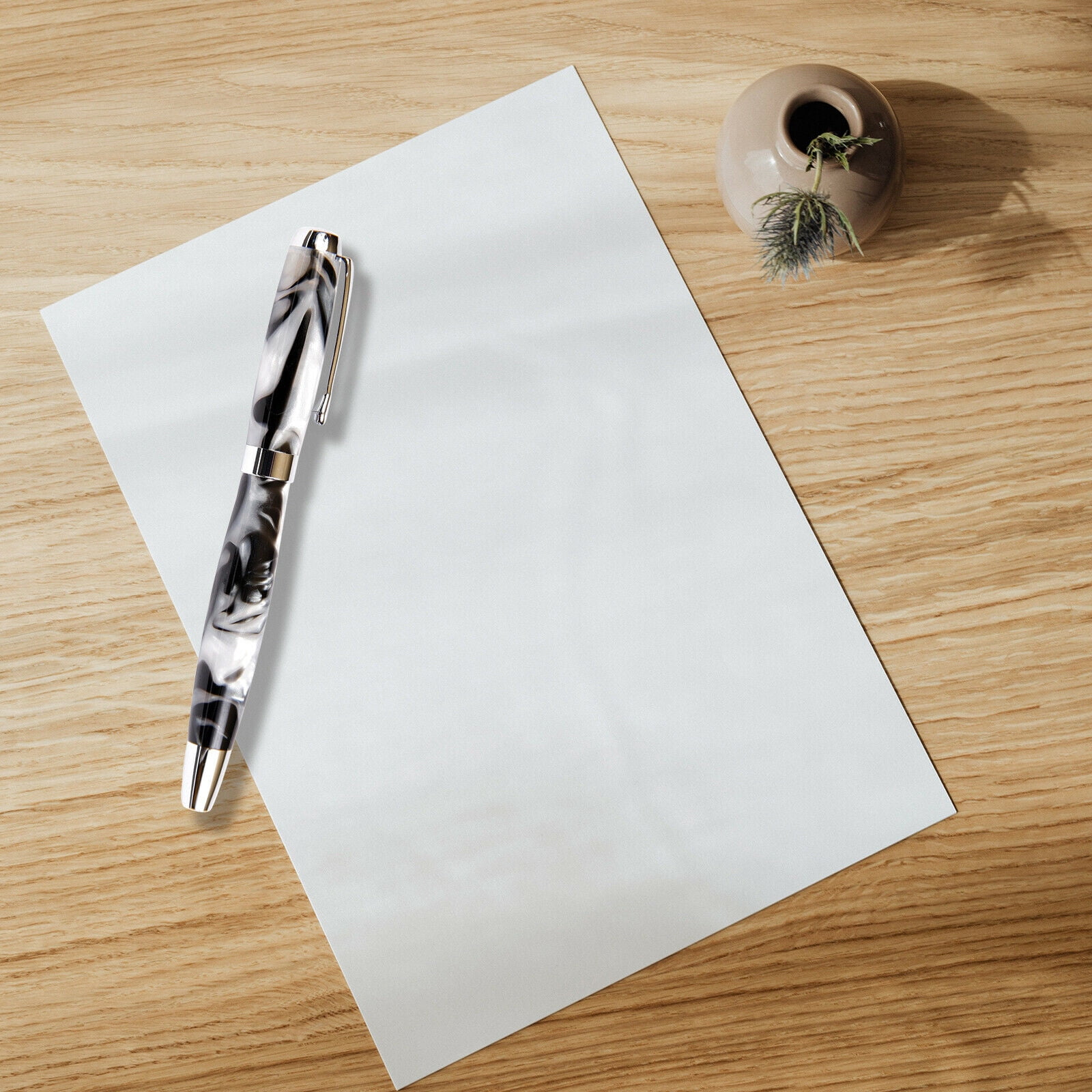 Tuscany Fountain Pen - Black & Pearl Marbleized Gloss Body  (Nib Medium Tip)