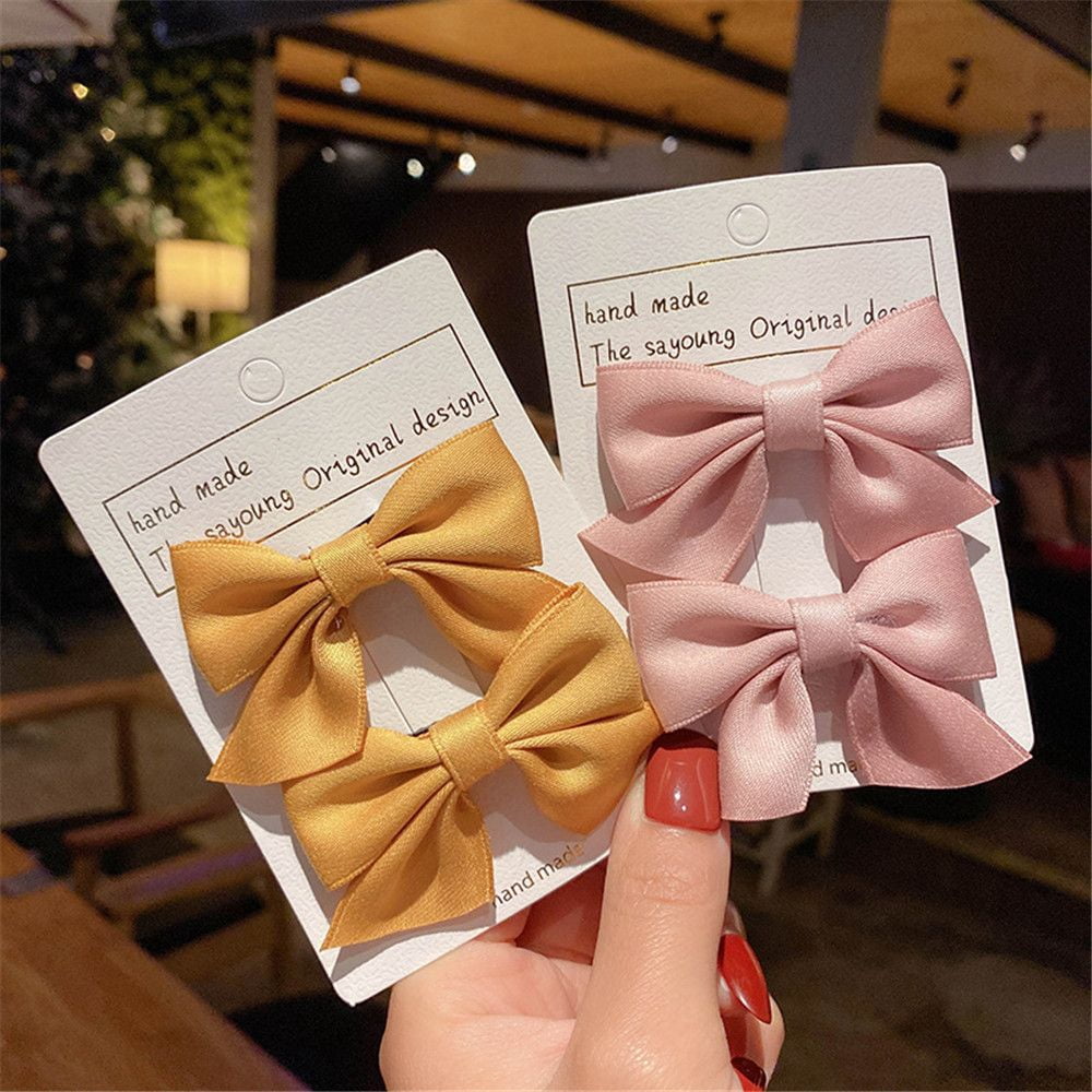 2Pcs Sweet Hair Accessories Solid Color Gifts Kids Hair Clips Bowknot Barrettes Bow Headgear Baby Hairpins NAVY