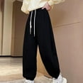 thumbnail image 7 of Ecqkame Teens Girls Wide Leg Sweatpants High Waisted Baggy Joggers Drawstring Trousers Solid Color Versatile Casual Sports Pant 1-15 Years Black 9-10 Year, 7 of 7