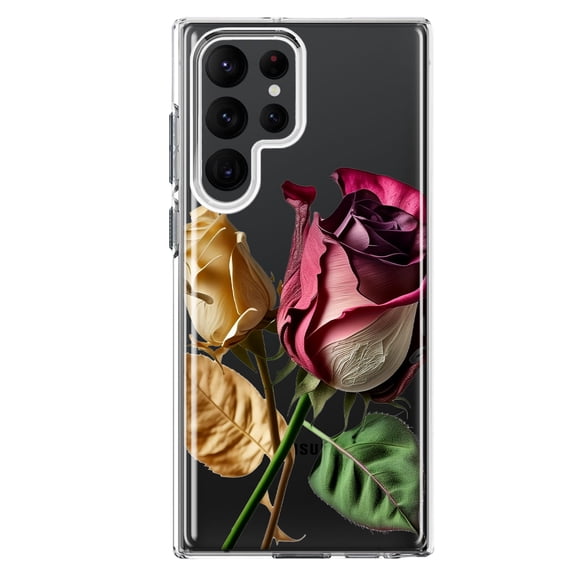 MUNDAZE Samsung Galaxy S22 Ultra Red Yellow Dried Roses Double Layer Phone Case Cover
