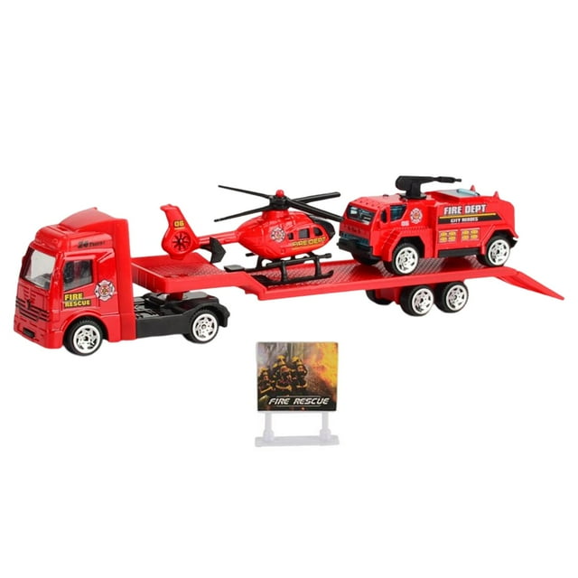 Camión grúa de juguete, remolque, camión de remolque, transportador de coches, escala 1/64 Rojo