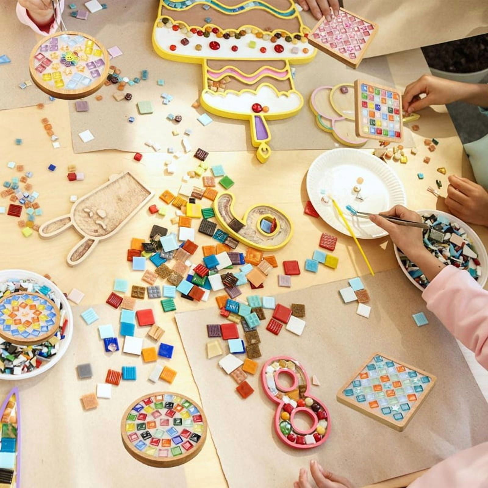 Mosaic Tiles for Crafts,Mixed Color Glass Mosaic Kits with Wooden Coaster for Adults,for Handmade Home Decoration,1 set * mosaic craft kits for adults,Random Color