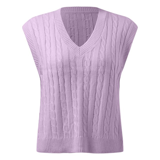 Baberdicy Blouse Couleur Femme Décontractée Imprimée Sans Manches Col en V Tricot Côtelé Fendue Chandail Sans Manches Gilet Blouse Gilet Violet