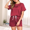 thumbnail image 4 of Seffadzy Women's Solid Color Pajama Set, Crew Neck Short Sleeve Top with Pockets & Shorts Loungewear Suitable for casual home wear_Red_2XL, 4 of 7