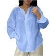 thumbnail image 3 of UTSJKR Womens Cotton Lined Shirts Casual V Neck Loose Fit Shirts Lightweight Thin Breathable Baggy Tops Beach Vacation Tops Sky Blue XL, 3 of 7
