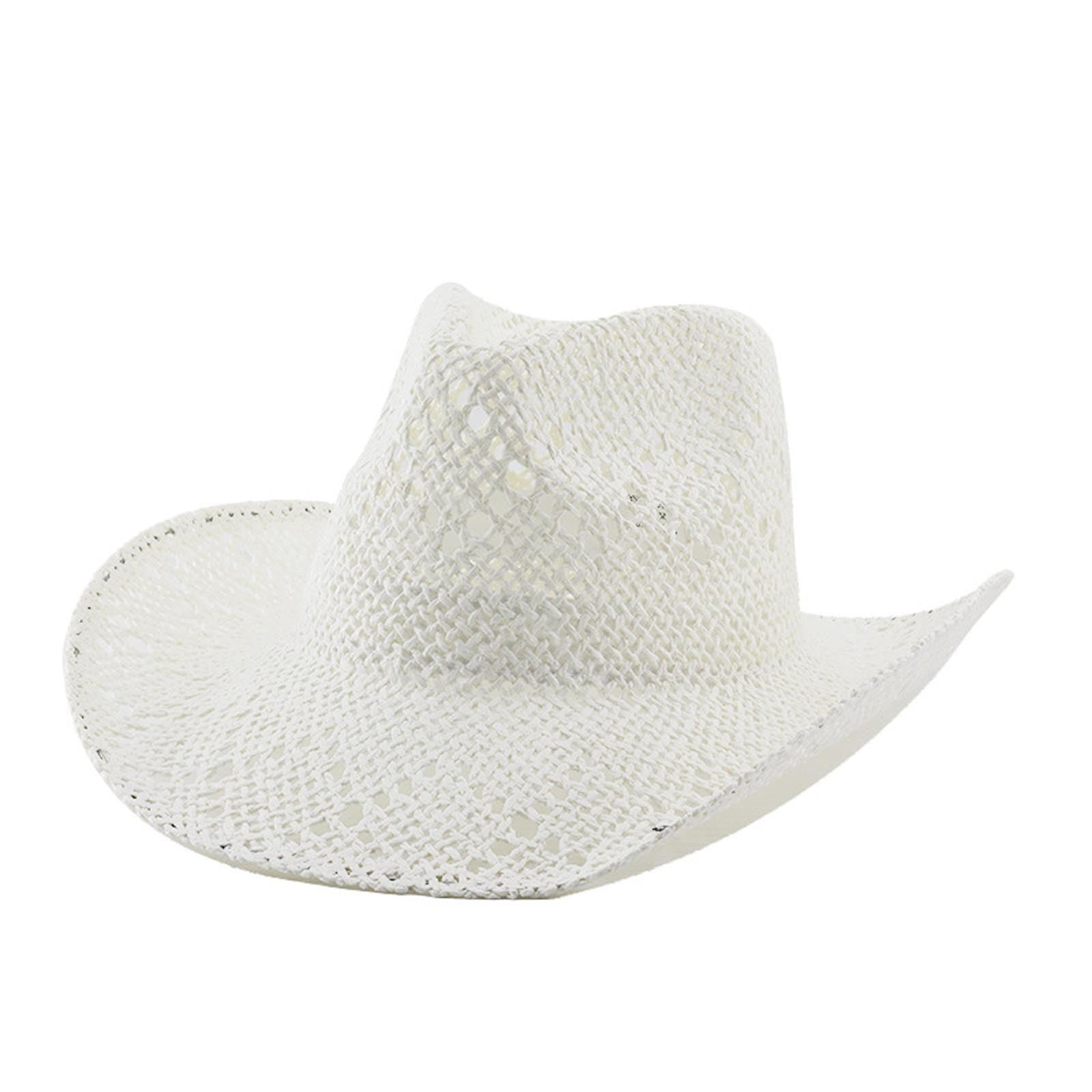 Mens Summer Cowboy Fedora Hollow Out Sun Hat Shapeable Brim Outdoor Beach Straw Weave Breathable Lightweight Packable Western Style Headwear