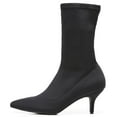 thumbnail image 1 of 224-1 Elastic Stretchy Sock Ankle High Boots Kitten Heel Pointed Toe Black, 1 of 2