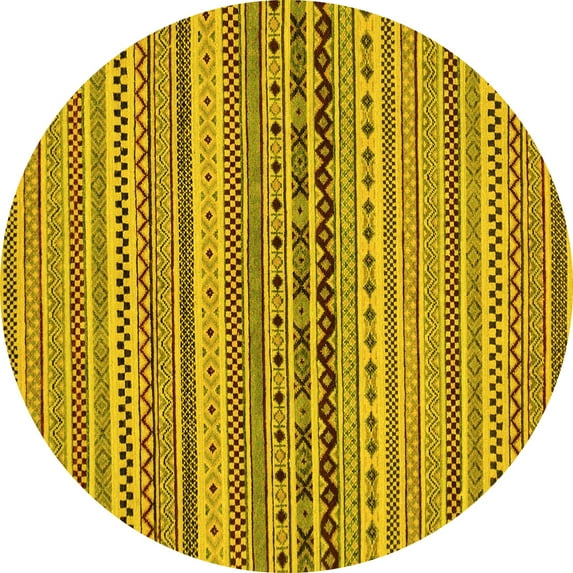 Ahgly Company Machine Washable Indoor Round Abstract Yellow Modern Area Rugs, 7' Round