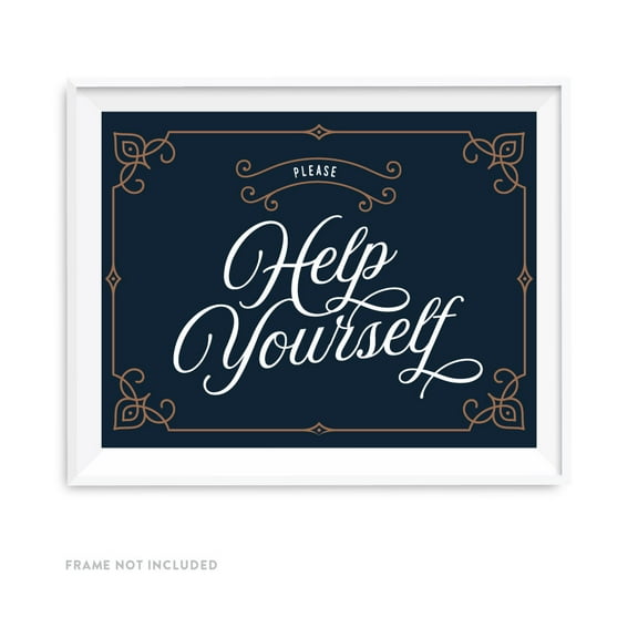 Navy Blue Art Deco Vintage Party Signs, Please Help Yourself Reception Dessert Table Sign, 8.5x11-inch
