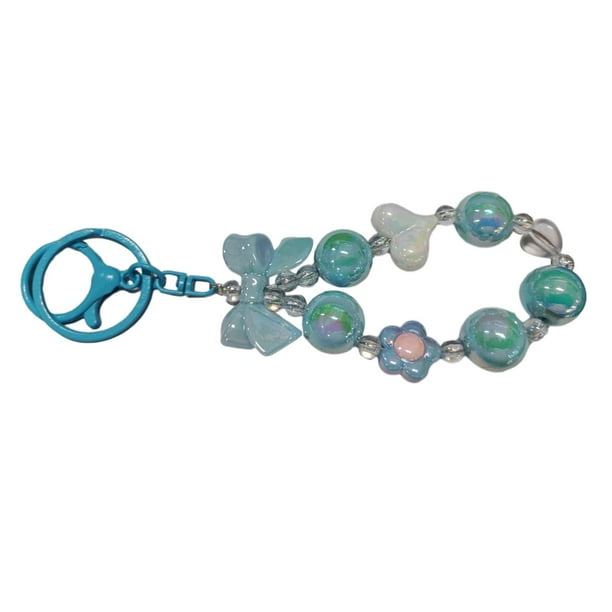 Llavero con cuentas, adorno colgante, colgante de llave de coche de dibujos animados, accesorio para bolso azul