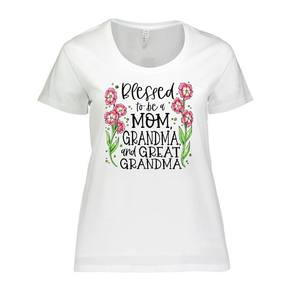 Inktastic Blessed to Be a Mom, Grandma, and Great Grandma Pink Flowers Women's Plus Size T-Shirt