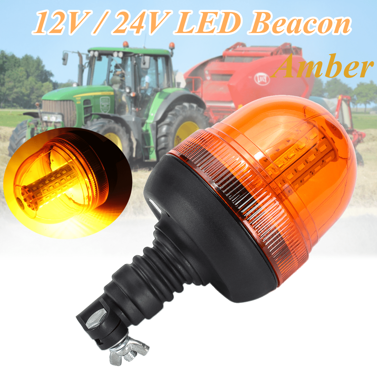 60 LED Rotating Flashing Beacon DIN Pole Mount Warning Emergency Light Lamp 12V
