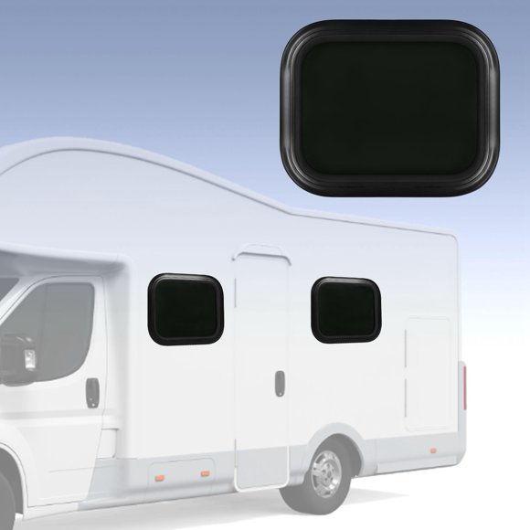 Fixed RV Window, Aluminium Alloy Waterproof Black Round Corner Window with Fixed Ring, 480 X 330mm, for Trailer RV Mobile Home, Aluminum Alloy Frame + Tempered