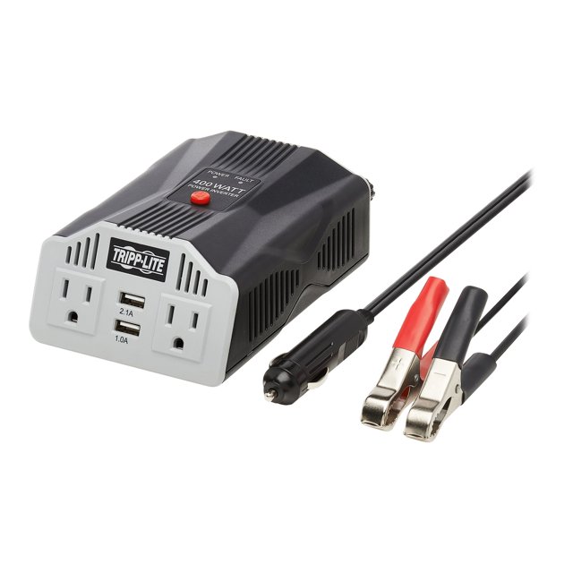 Tripp Lite 400W Car Power Inverter with 2 Outlets & 2 USB Charging Ports, Auto Inverter, Ultra Compact (PV400USB),Gray