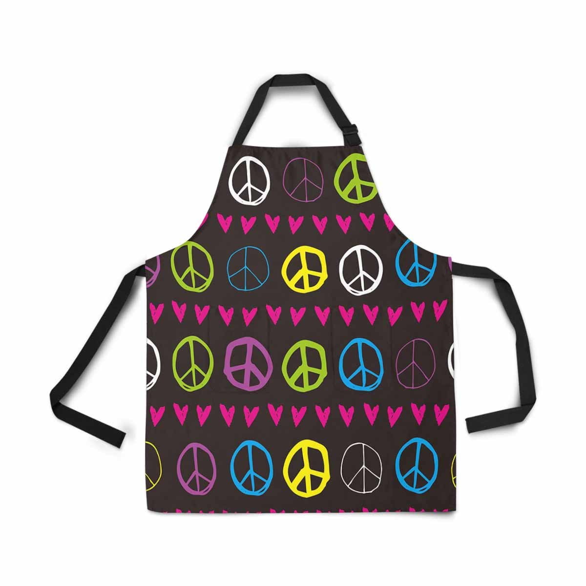 ASHLEIGH Adjustable Bib Apron for Women Men Girls Chef with Pockets Cute Peace Sign Heart Novelty Kitchen Apron for Cooking Baking Gardening Pet Grooming Cleaning