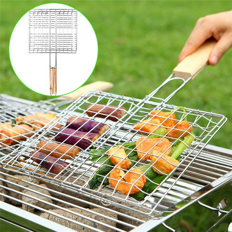 Cheers.us Portable Fish Grill Basket, BBQ Grilling Basket for Outdoor Grill, Rustproof Iron Grill Accessories, Heavy Duty Shrimp Grill Baskets, BBQ