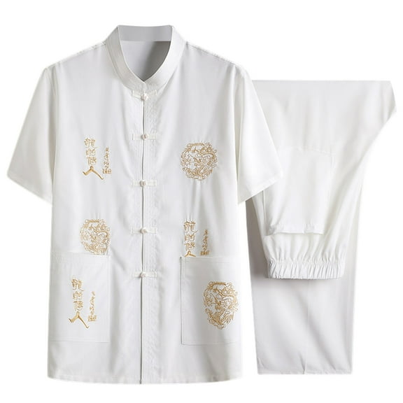 Rrunsv Suit for Men Men's Set Summer Outfits 2 Piece Fashion Short Sleeve Casual Button Down Shirts Set White,XXXL