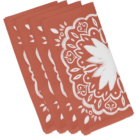 Simply Daisy  19 x 19 Inch  Cuban Tile 1  Geometric Print Napkin (Set of 4)  Red Orange