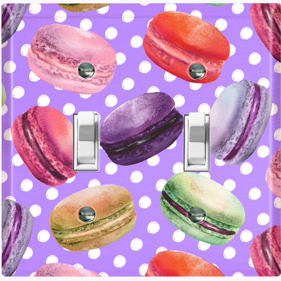 Metal Light Switch Plate Cover Colorful Macaron Dessert Purple Polka Dots CAK028