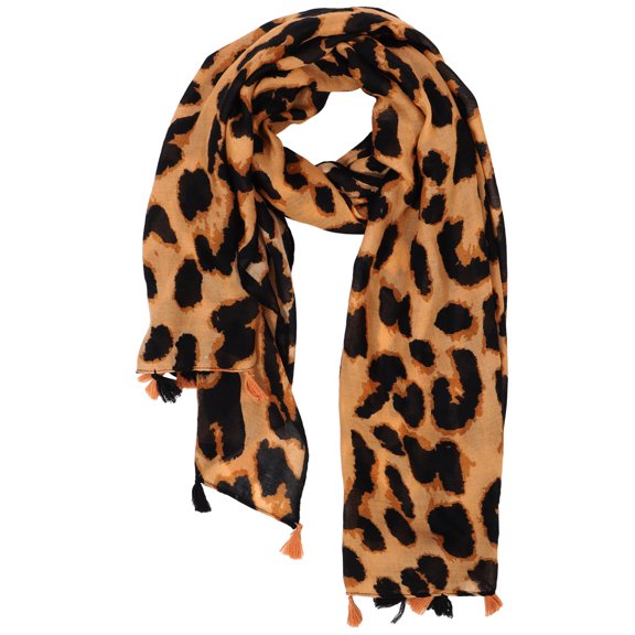 Dual-Sided Leopard Print Scarf for Women, Lightweight Fashion Shawl with Tassels, Sun Beach and , 180x90cm