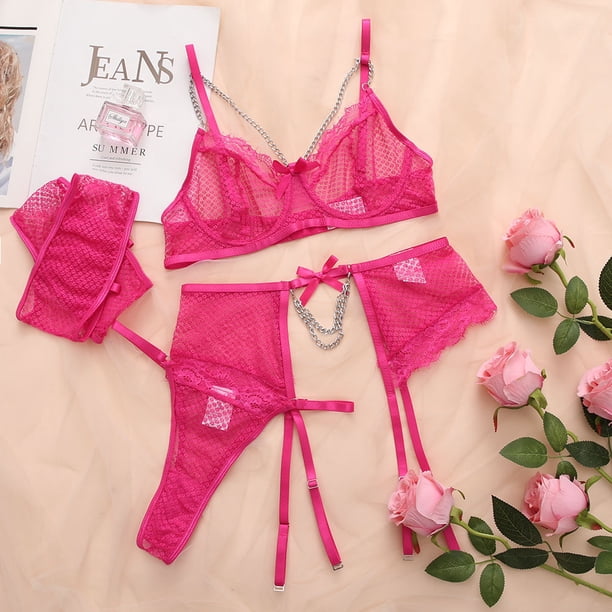 Ropa interior sexy europea y americana con lazo colgante y costura de rejilla y encaje de pestañas